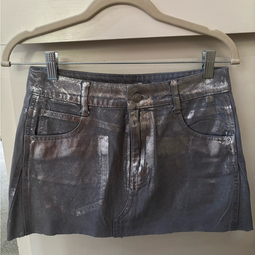 Metallic Gray Mini Skirt